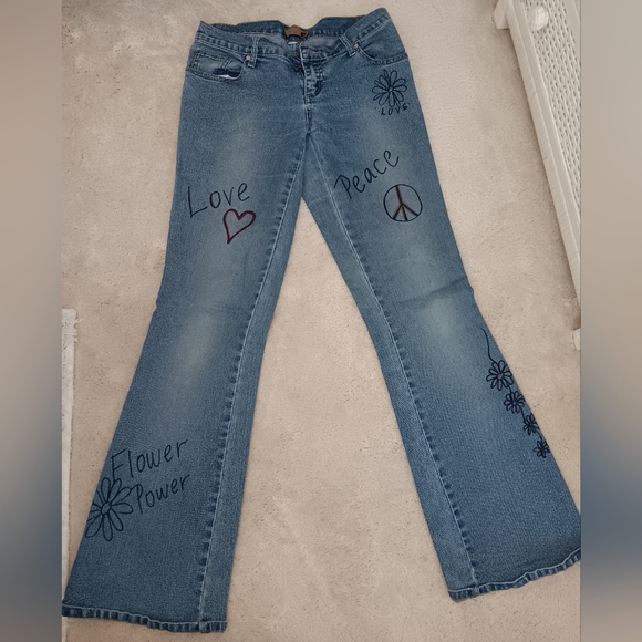 Forever 21~Retro 70's Wide Leg Bohemian Denim Jeans Low Rise - Picture 13 of 16